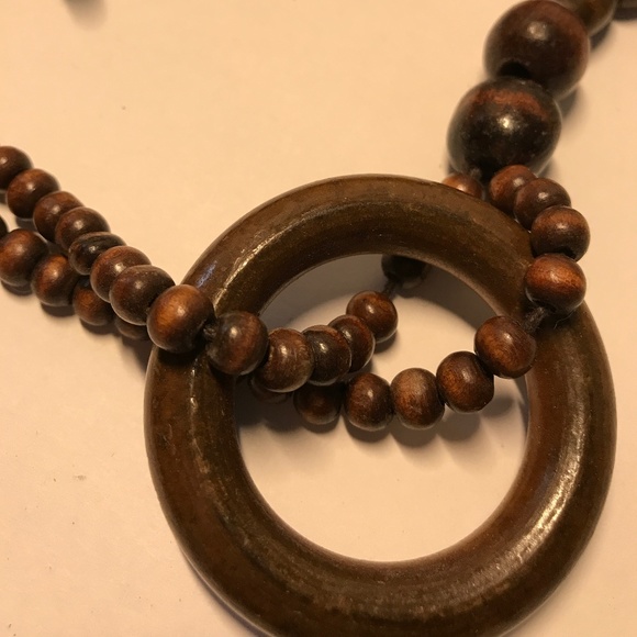 Brown Wooden Bead & Hoop Necklace - Picture 2 of 5